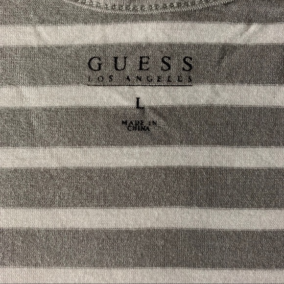 GUESS Large Gray White Striped Scoop Neck Crop Top - Picture 4 of 6